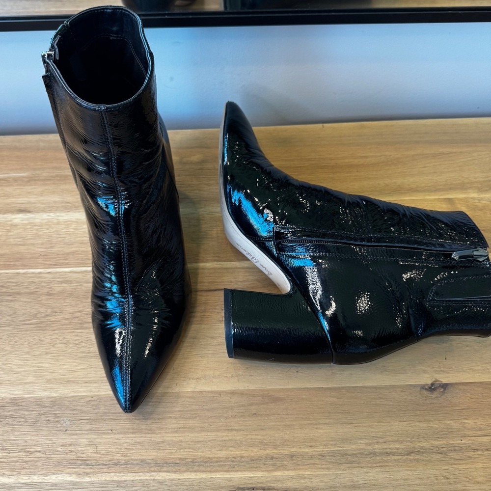 Sam Edelman HILTY2 Women 9 Black Patent Leather Pointy Toe Block Heel Ankle Boot